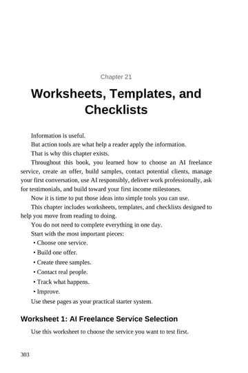 Chapter 21: Worksheets, Templates, and Checklists · Printed p. 303 · PDF page 310