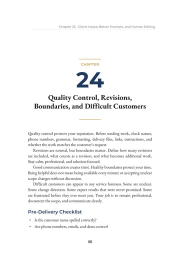 Chapter 24: Quality Control, Revisions, Boundaries, and Difficult Customers · Printed p. 66 · PDF page 75
