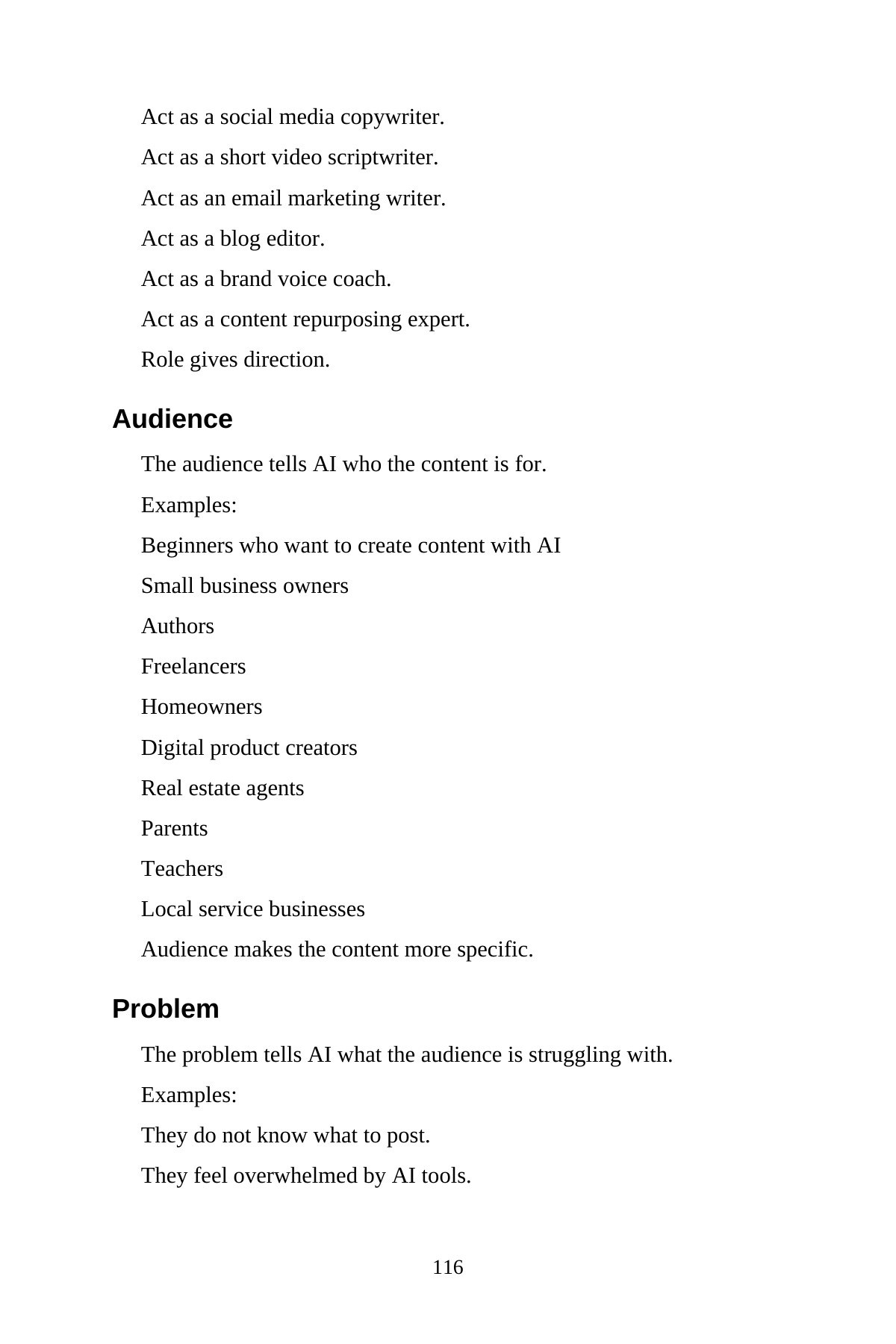 AI Content Creation for Beginners — interior spread: Role and audience in your prompts