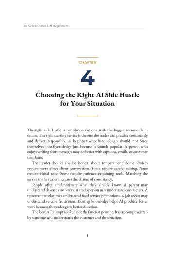 Chapter 4 · Choosing the Right AI Side Hustle for Your Situation · p. 8