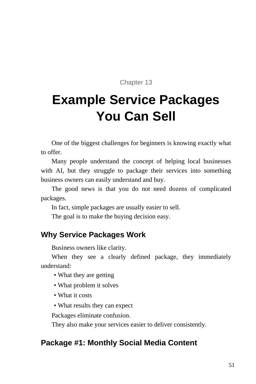 AI for Local Business Services — interior spread: Example service packages