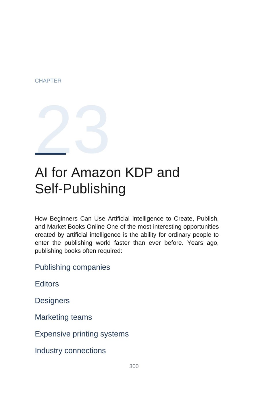 Make Money with AI for Beginners — interior spread: Chapter — AI for Amazon KDP & self-publishing (p. 300)