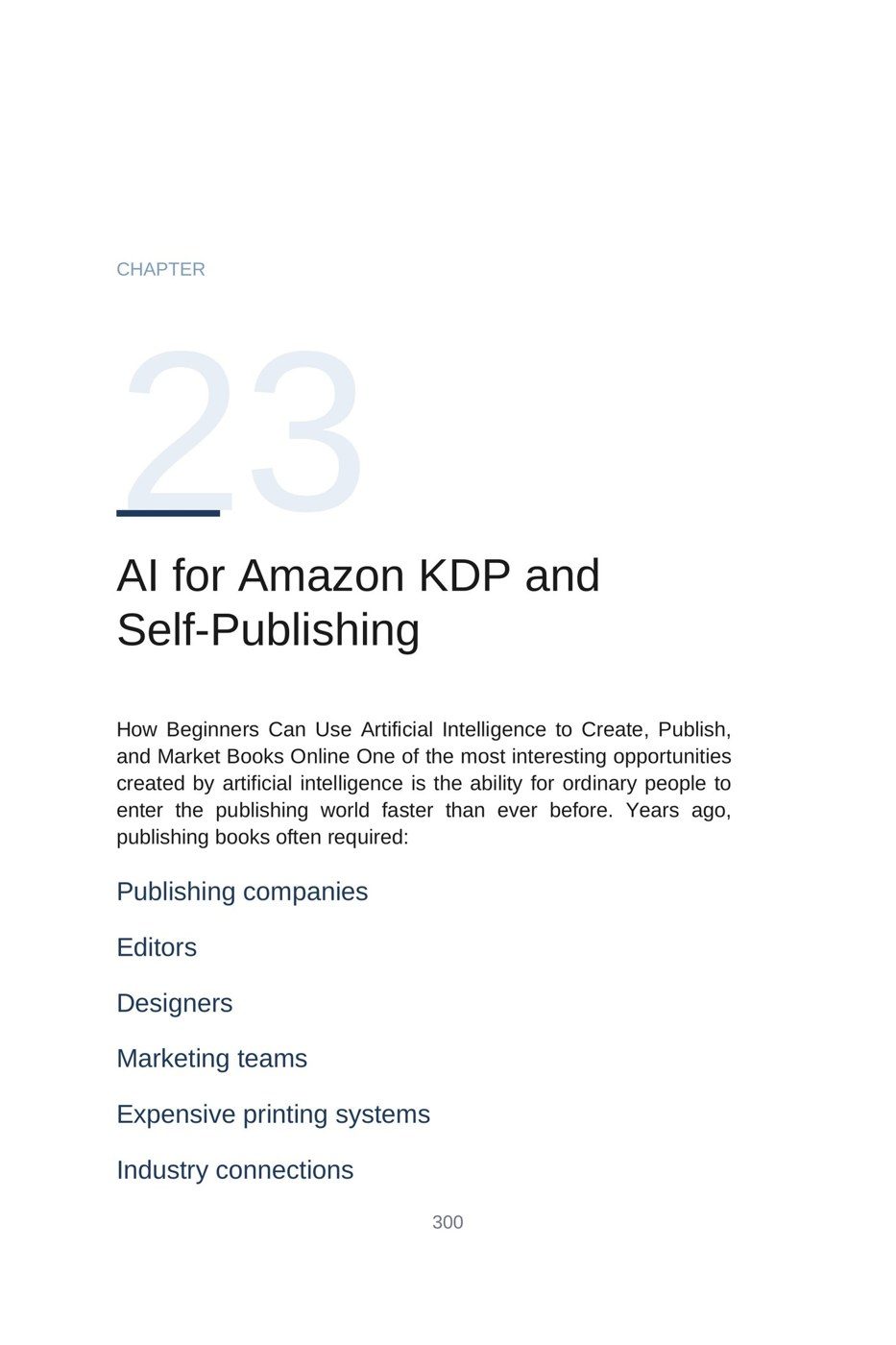 Make Money with AI for Beginners — interior spread: Chapter — AI for self-publishing (p. 300)