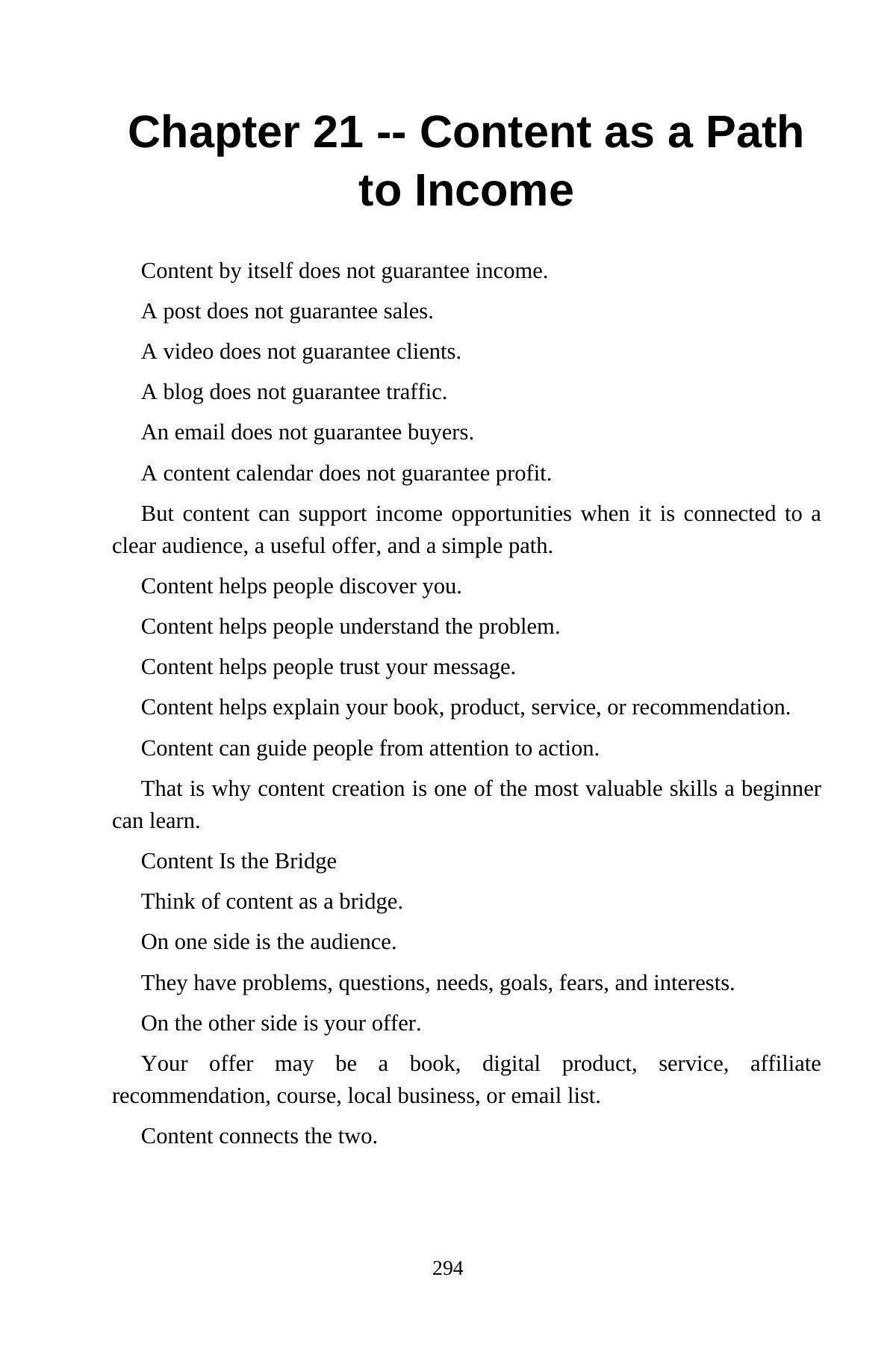 AI Content Creation for Beginners — interior spread: Chapter 21 — Content as a path to income