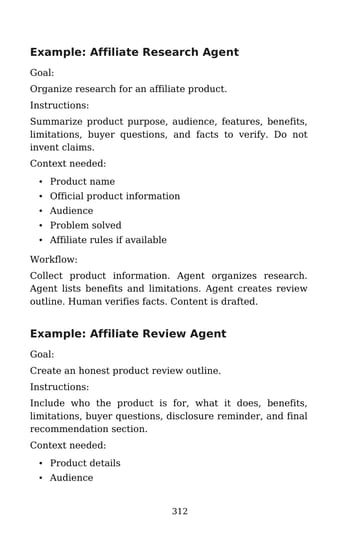 Example: Affiliate Research Agent · Printed p. 312 · PDF page 320