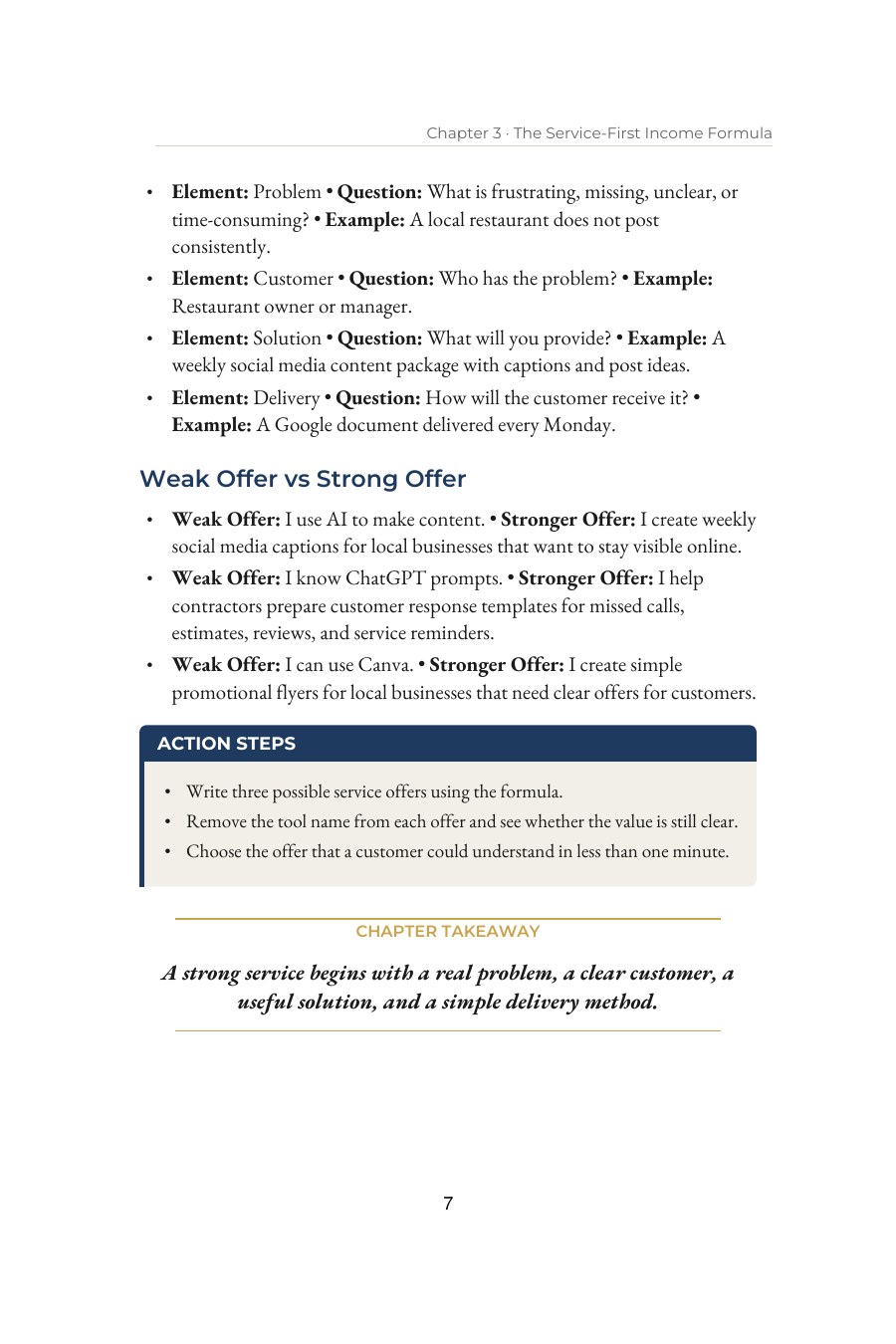 AI Side Hustles for Beginners — interior spread: The service-first formula