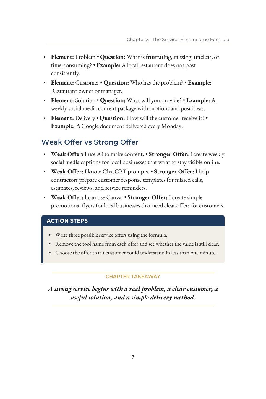 AI Side Hustles for Beginners — interior spread: The service-first formula