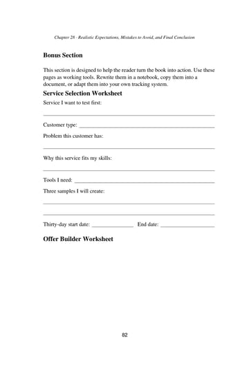 Bonus Section — Service Selection Worksheet · Printed p. 82 · PDF page 91