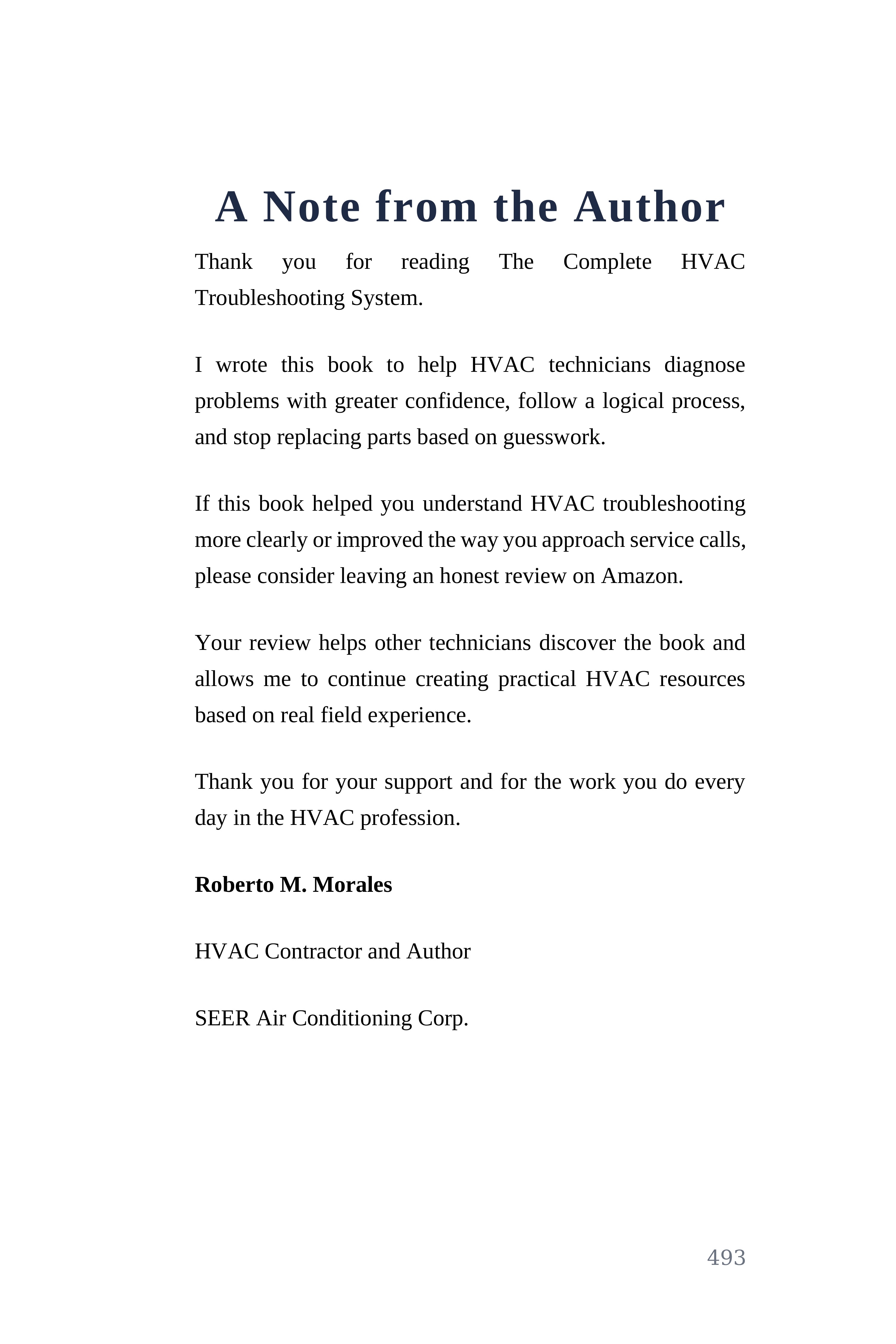 The Complete HVAC Troubleshooting System — interior spread: Note from the Author