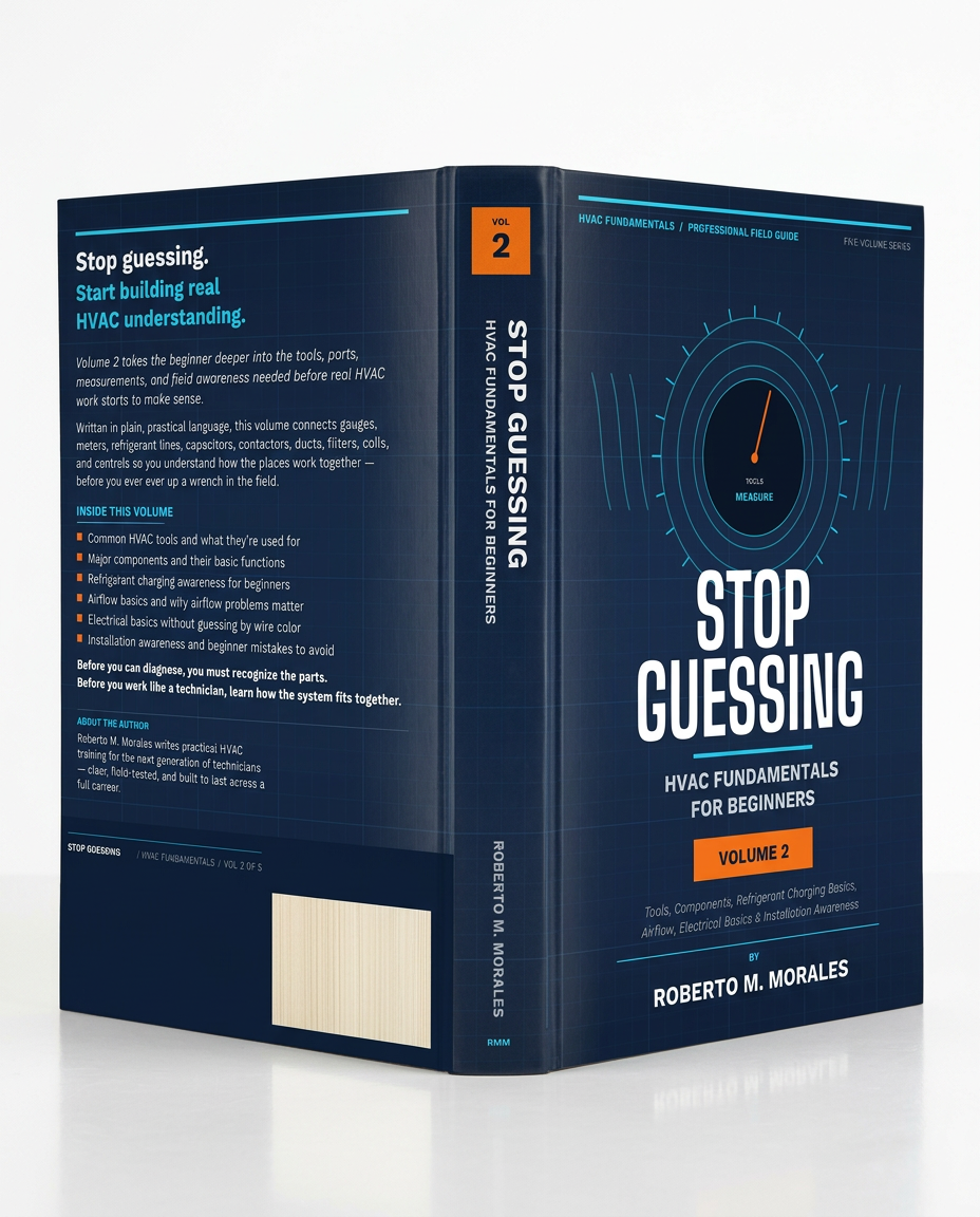 Printed edition of Stop Guessing: HVAC Fundamentals for Beginners — Volume 2 — standing book