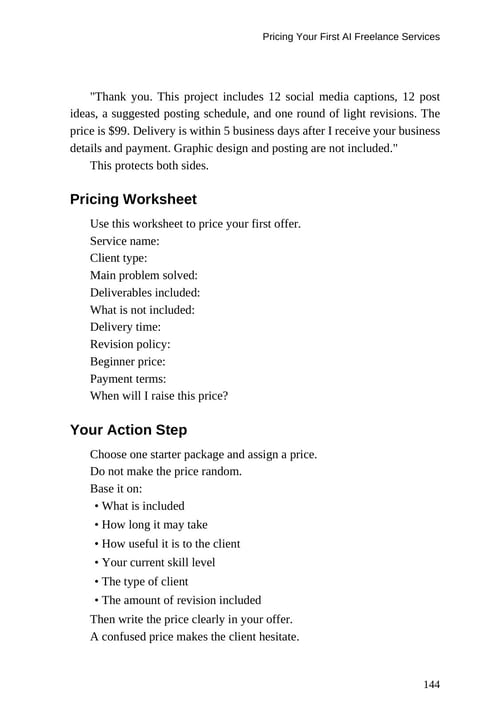 Pricing Worksheet · Printed p. 144 · PDF page 151