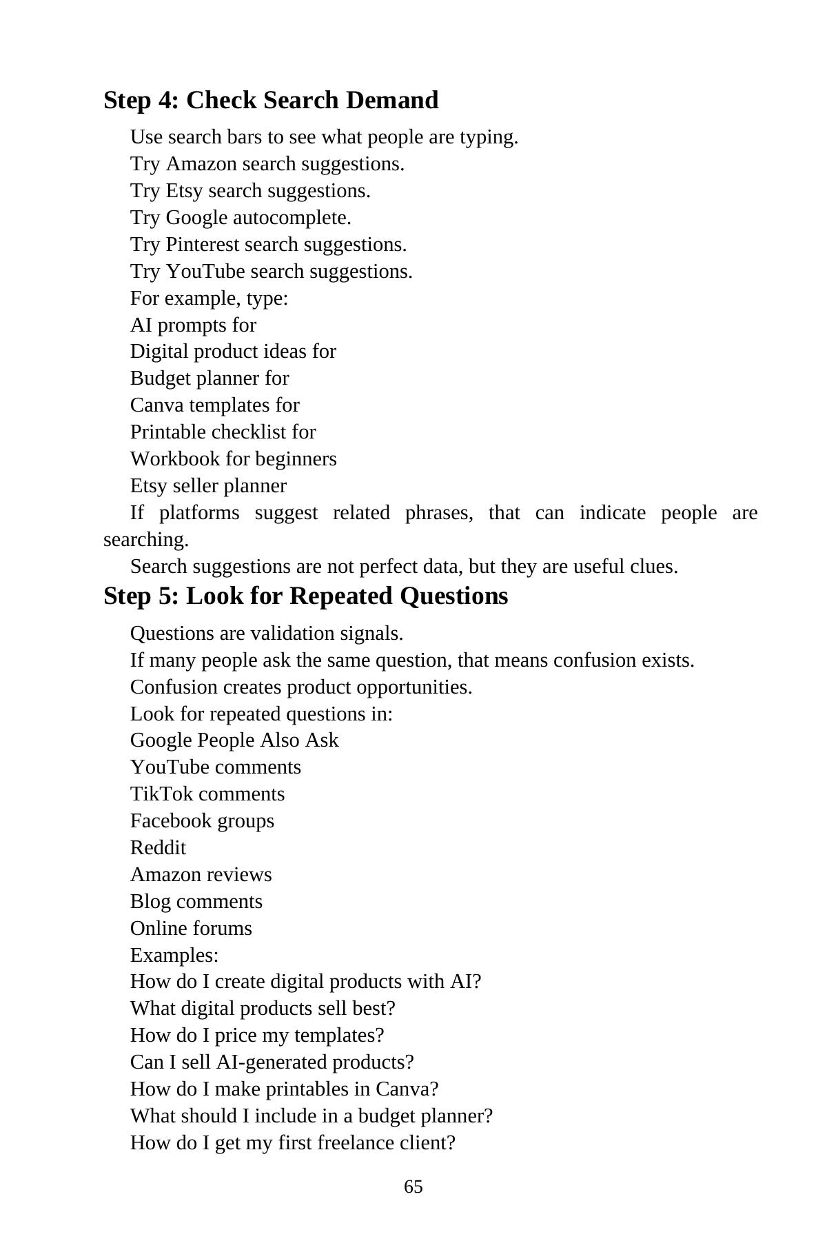 AI Digital Products for Beginners — interior spread: Step 4: Check search demand