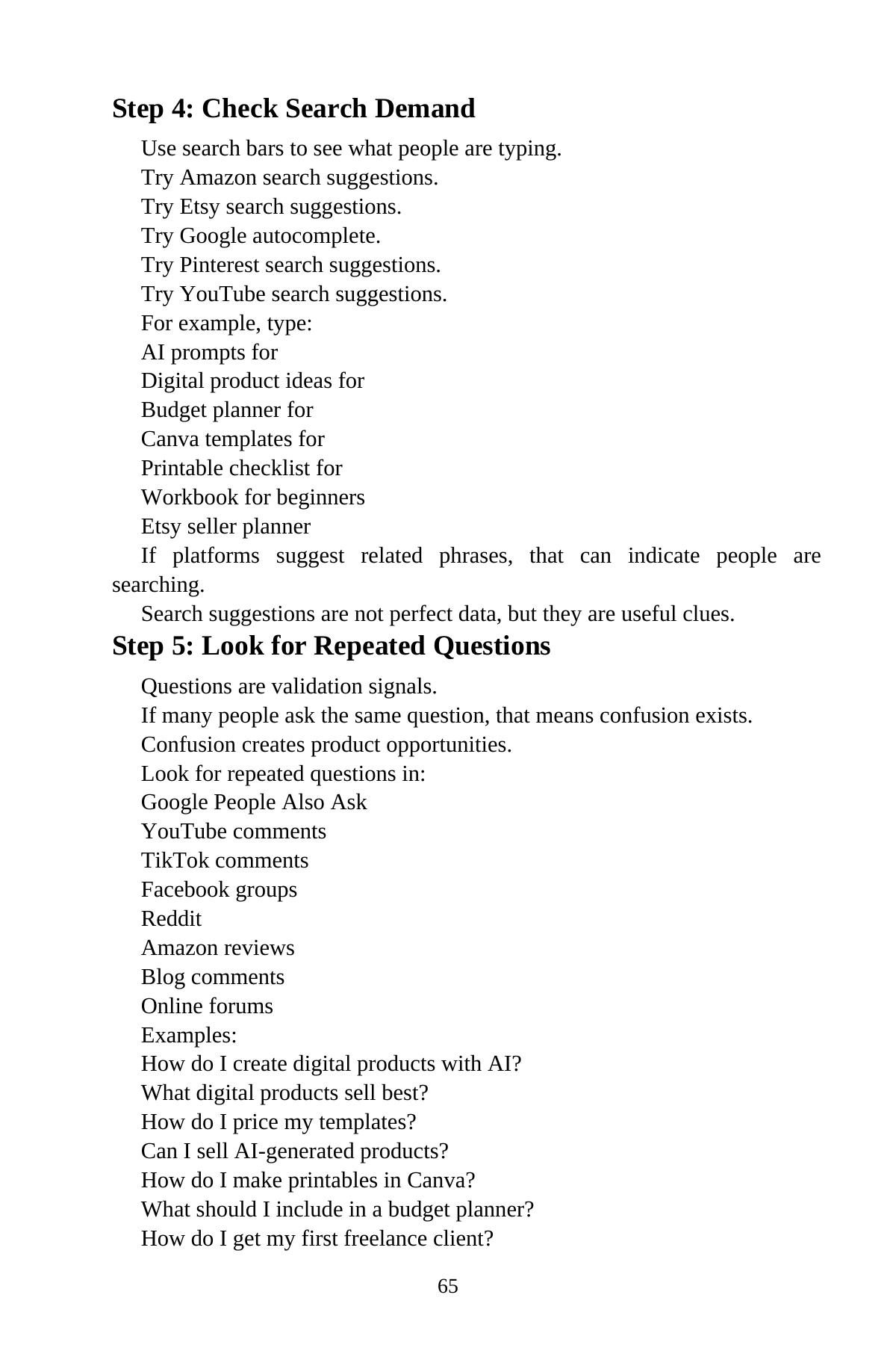 AI Digital Products for Beginners — interior spread: Step 4: Check search demand