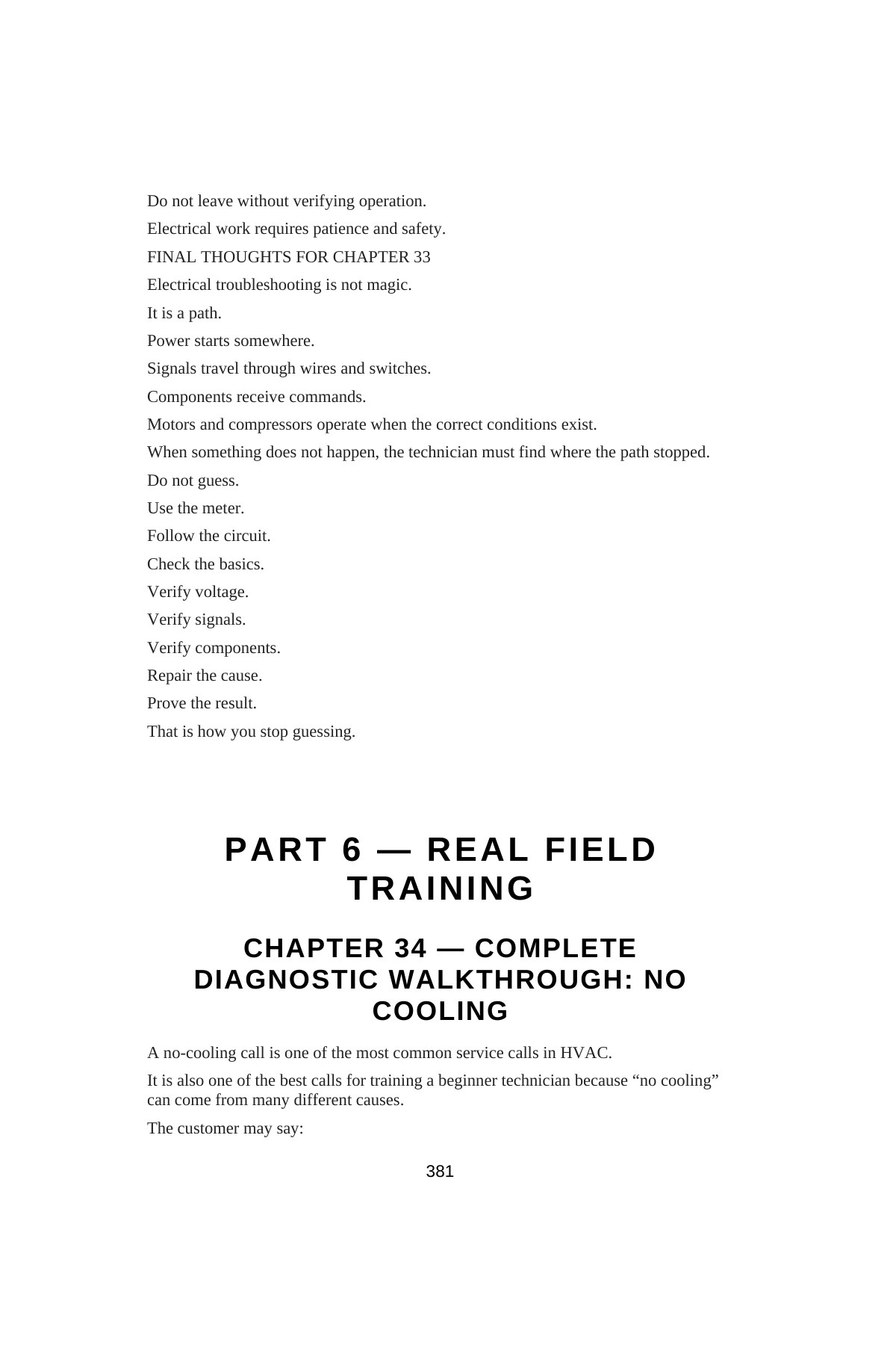 Stop Guessing: HVAC Fundamentals for Beginners — Volume 3 — interior spread: Chapter 33 — Electrical Troubleshooting Wrap-Up