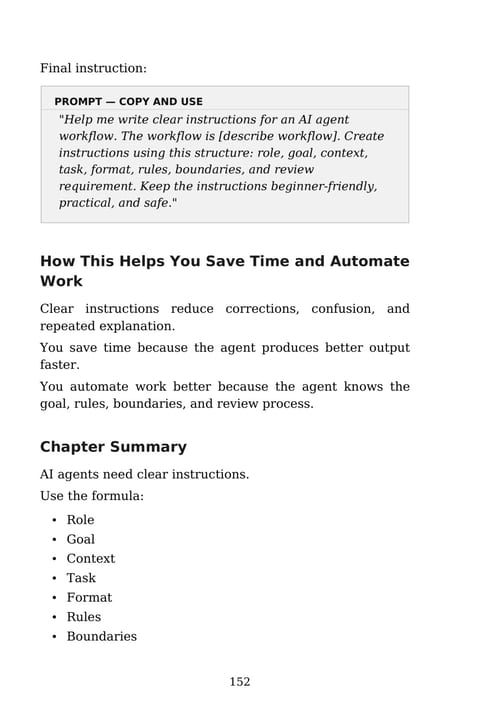 Prompt — Copy and Use: Writing Clear Agent Instructions · Printed p. 152 · PDF page 160