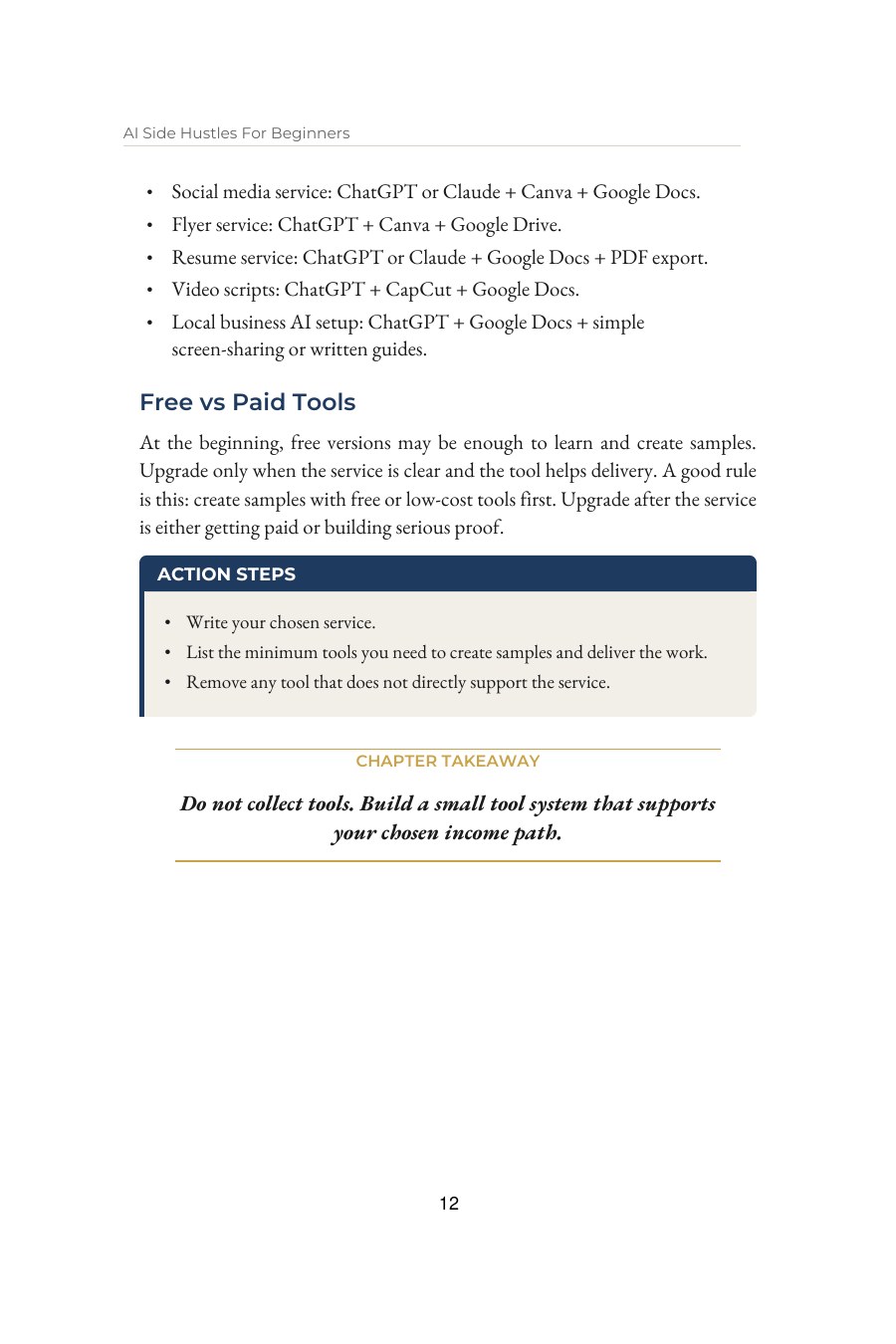 AI Side Hustles for Beginners — interior spread: Simple tool stacks