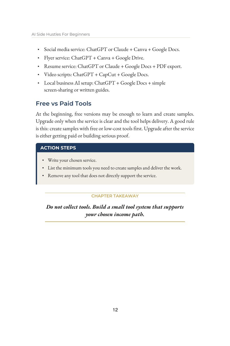 AI Side Hustles for Beginners — interior spread: Simple tool stacks