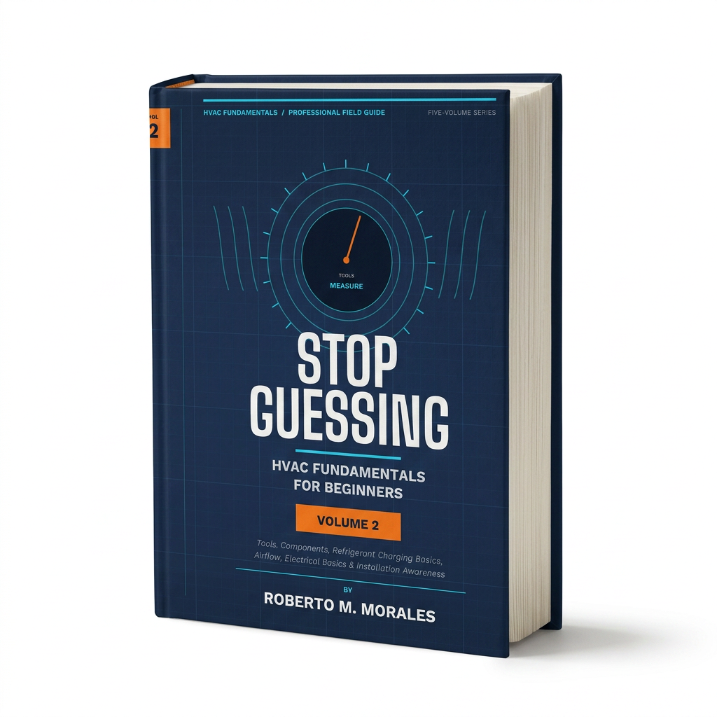 Printed edition of Stop Guessing: HVAC Fundamentals for Beginners — Volume 2 — front 3/4 angle