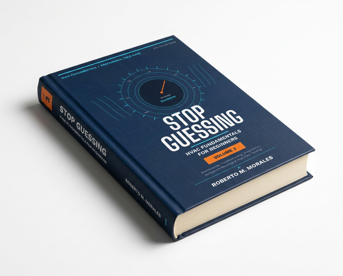 Printed edition of Stop Guessing: HVAC Fundamentals for Beginners — Volume 3 — slightly open