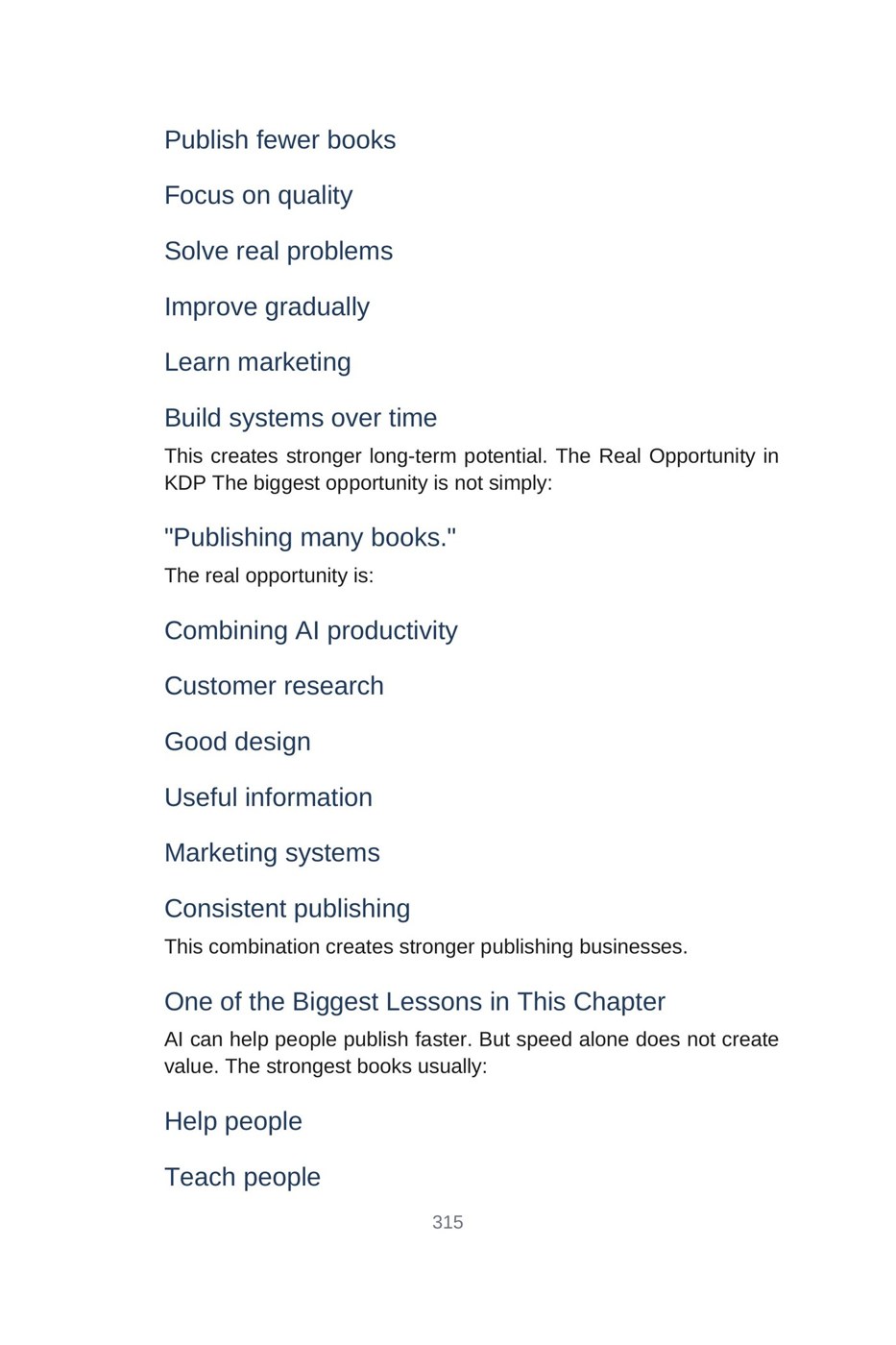 Make Money with AI for Beginners — interior spread: Publishing that lasts (p. 315)