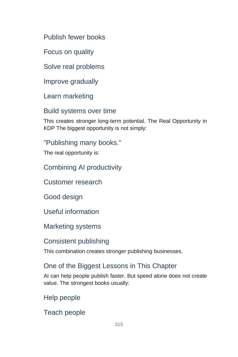 Make Money with AI for Beginners — interior spread: Publishing that lasts (p. 315)