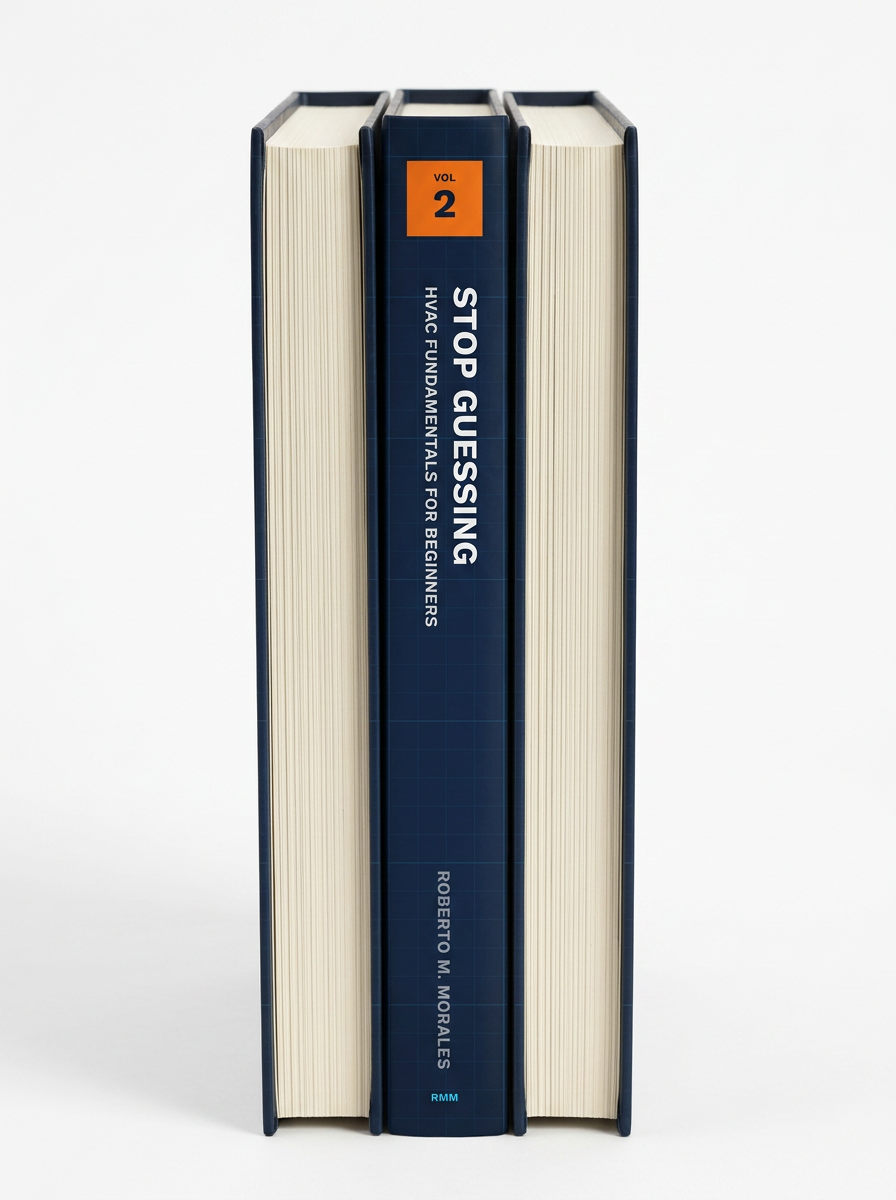 Printed edition of Stop Guessing: HVAC Fundamentals for Beginners — Volume 2 — spine view