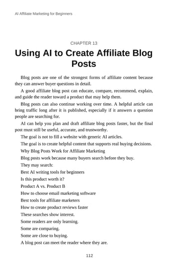 Chapter 13 · Using AI to Create Affiliate Blog Posts · p. 112