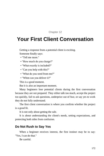 Chapter 12 · Your First Client Conversation · p. 172