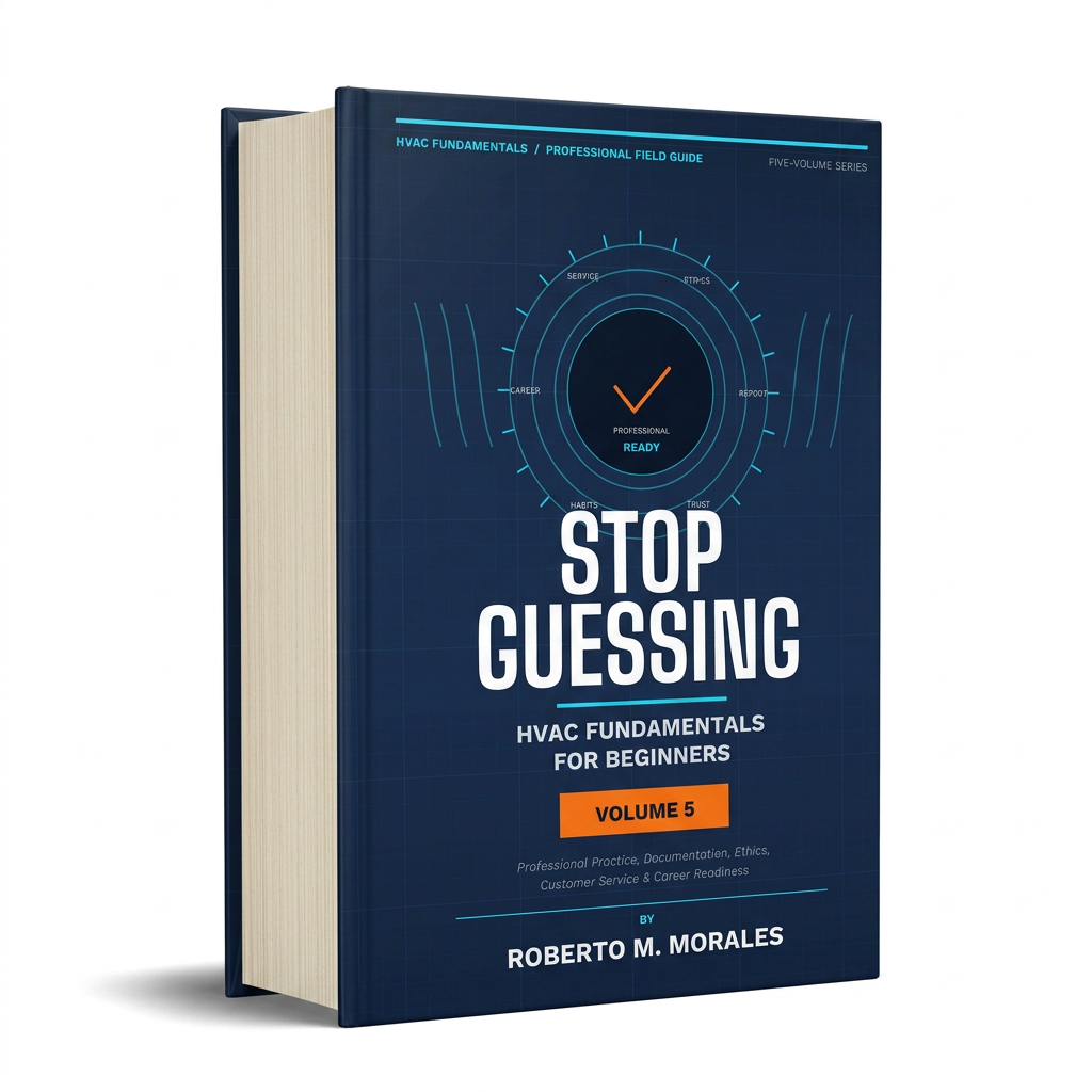 Printed edition of Stop Guessing: HVAC Fundamentals for Beginners — Volume 5 — front 3/4 angle