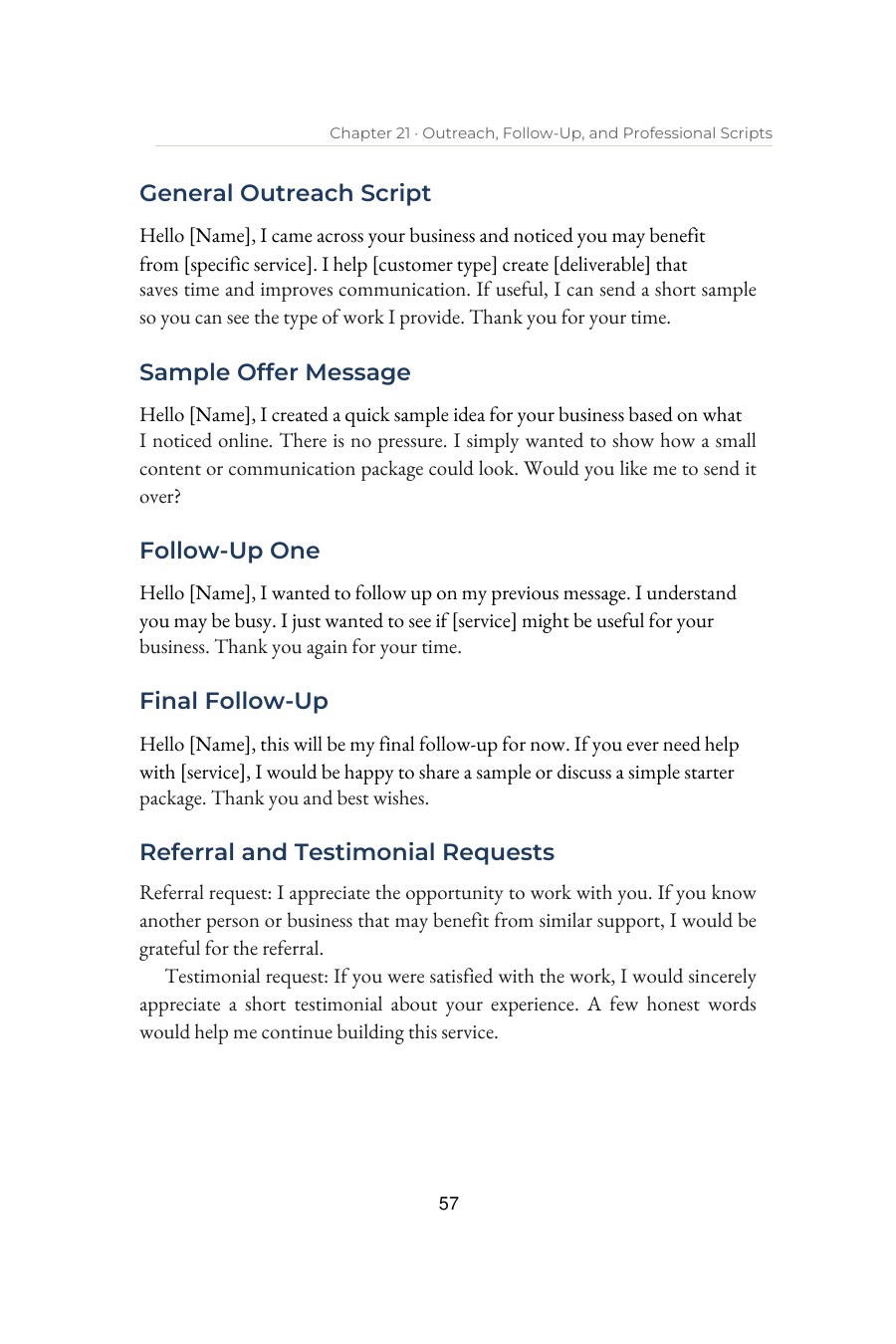 AI Side Hustles for Beginners — interior spread: Outreach and follow-up scripts