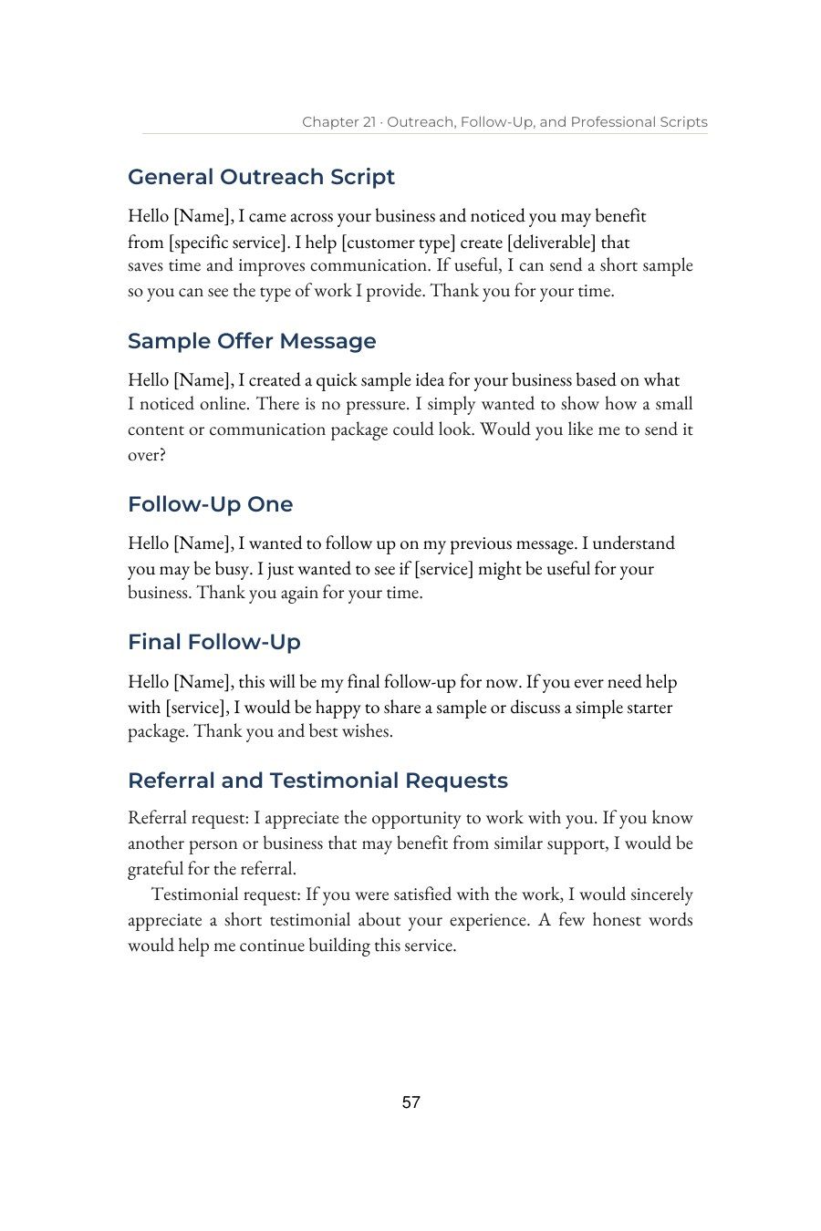 AI Side Hustles for Beginners — interior spread: Outreach and follow-up scripts