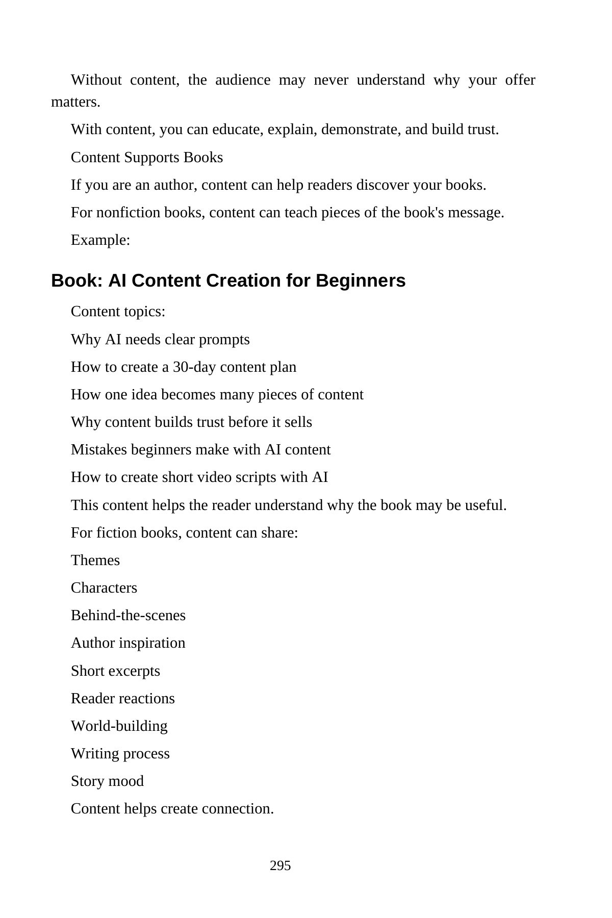 AI Content Creation for Beginners — interior spread: Content that supports your books and offers