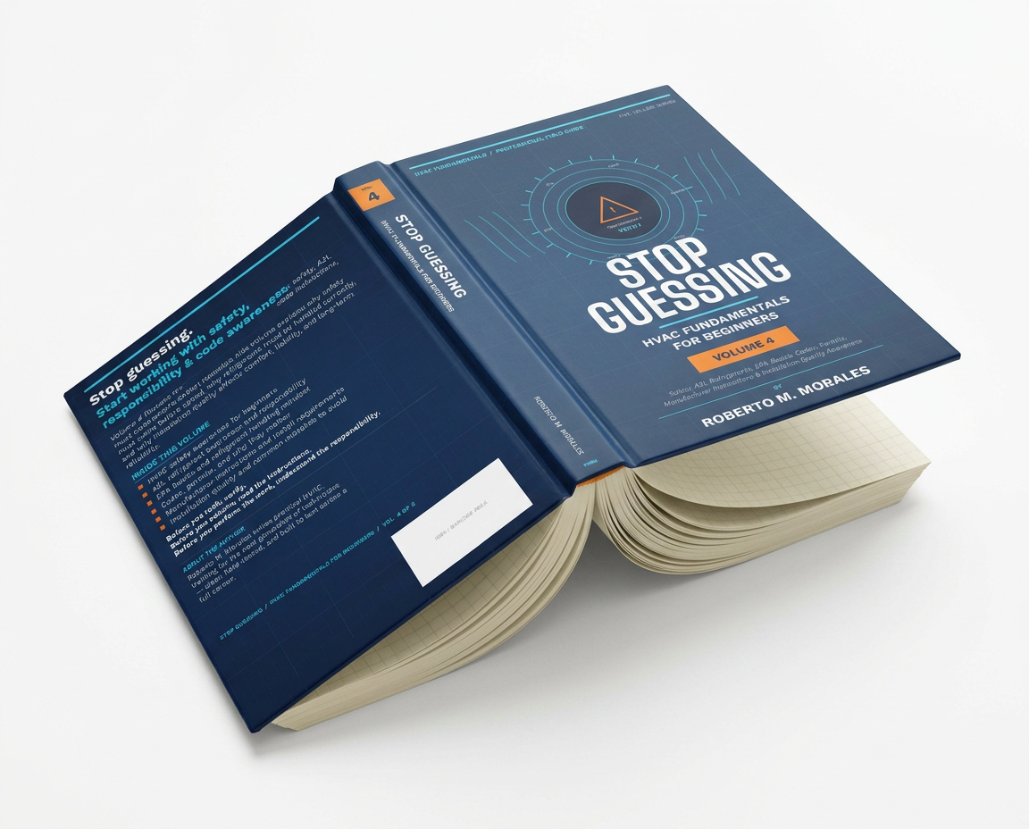 Printed edition of Stop Guessing: HVAC Fundamentals for Beginners — Volume 4 — slightly open