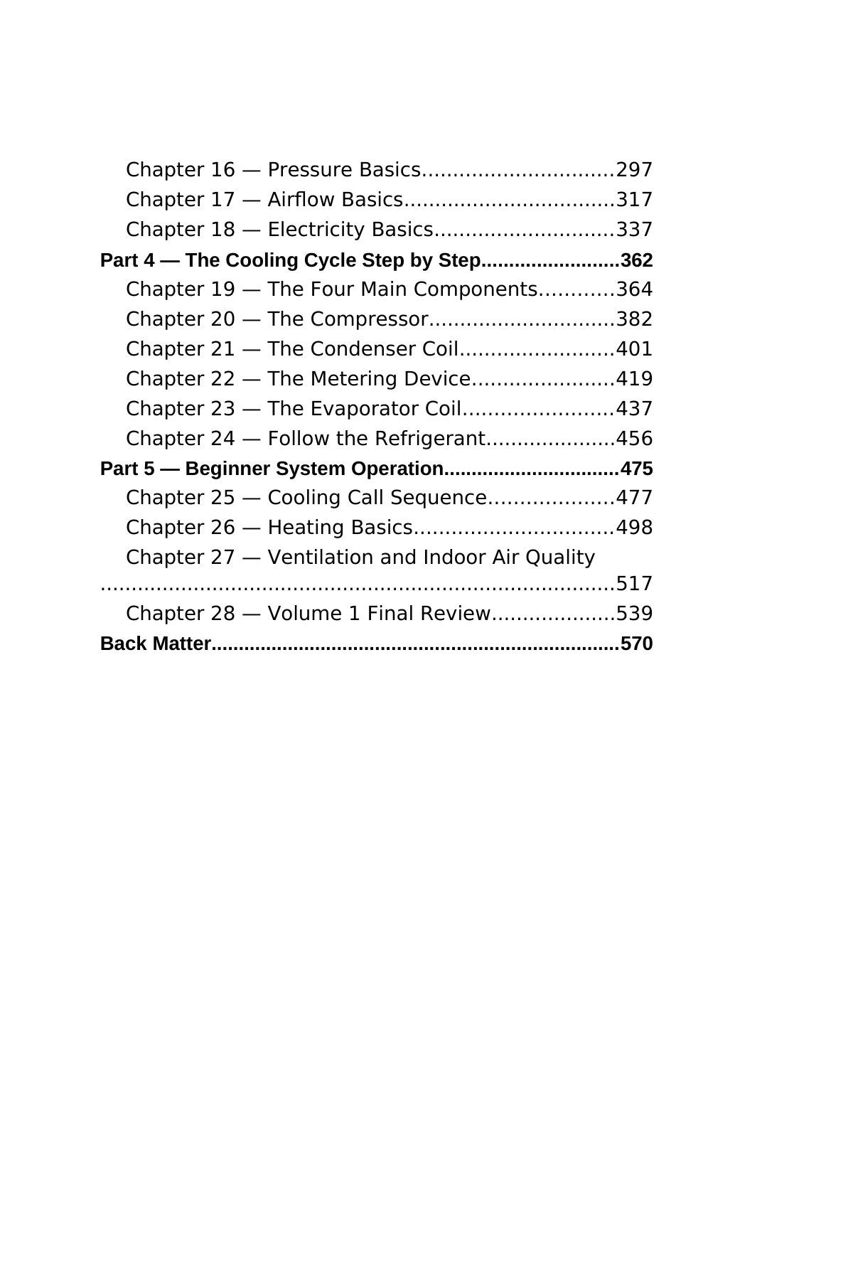 Stop Guessing: HVAC Fundamentals for Beginners — Volume 1 — interior spread: Table of Contents