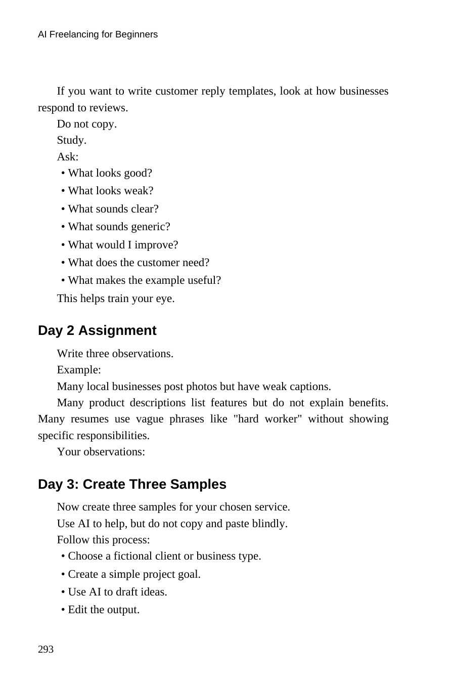 AI Freelancing for Beginners — interior spread: Day 2 — Study real examples