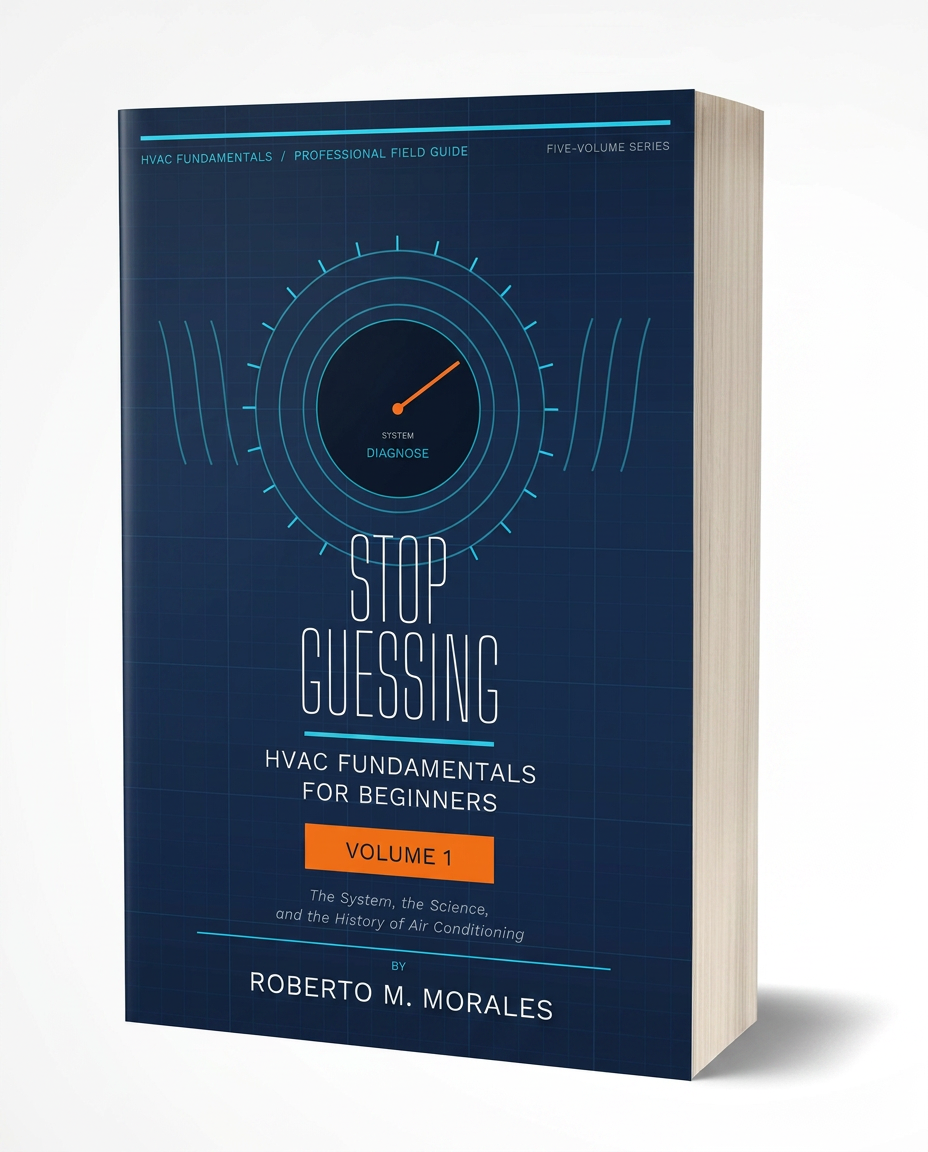 Printed edition of Stop Guessing: HVAC Fundamentals for Beginners — Volume 1 — front 3/4 angle
