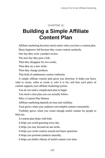 Chapter 16 · Building a Simple Affiliate Content Plan · p. 137