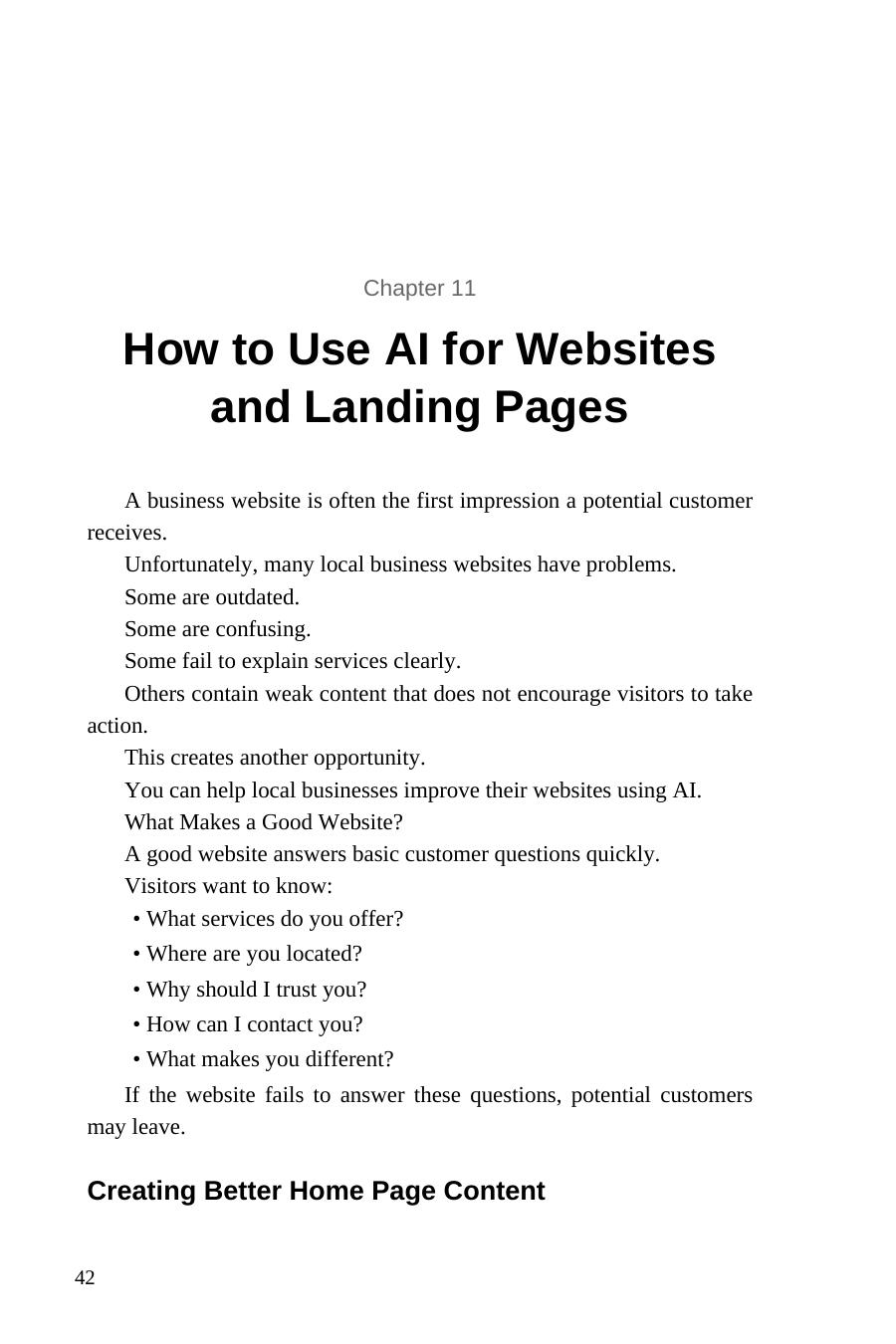 AI for Local Business Services — interior spread: Websites and landing pages