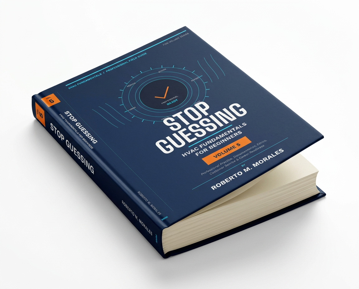Printed edition of Stop Guessing: HVAC Fundamentals for Beginners — Volume 5 — slightly open
