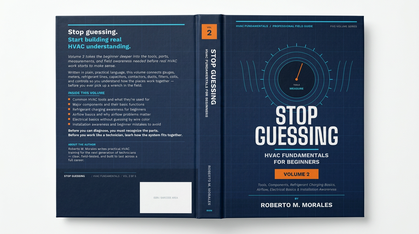 Printed edition of Stop Guessing: HVAC Fundamentals for Beginners — Volume 2 — full wrap — flat