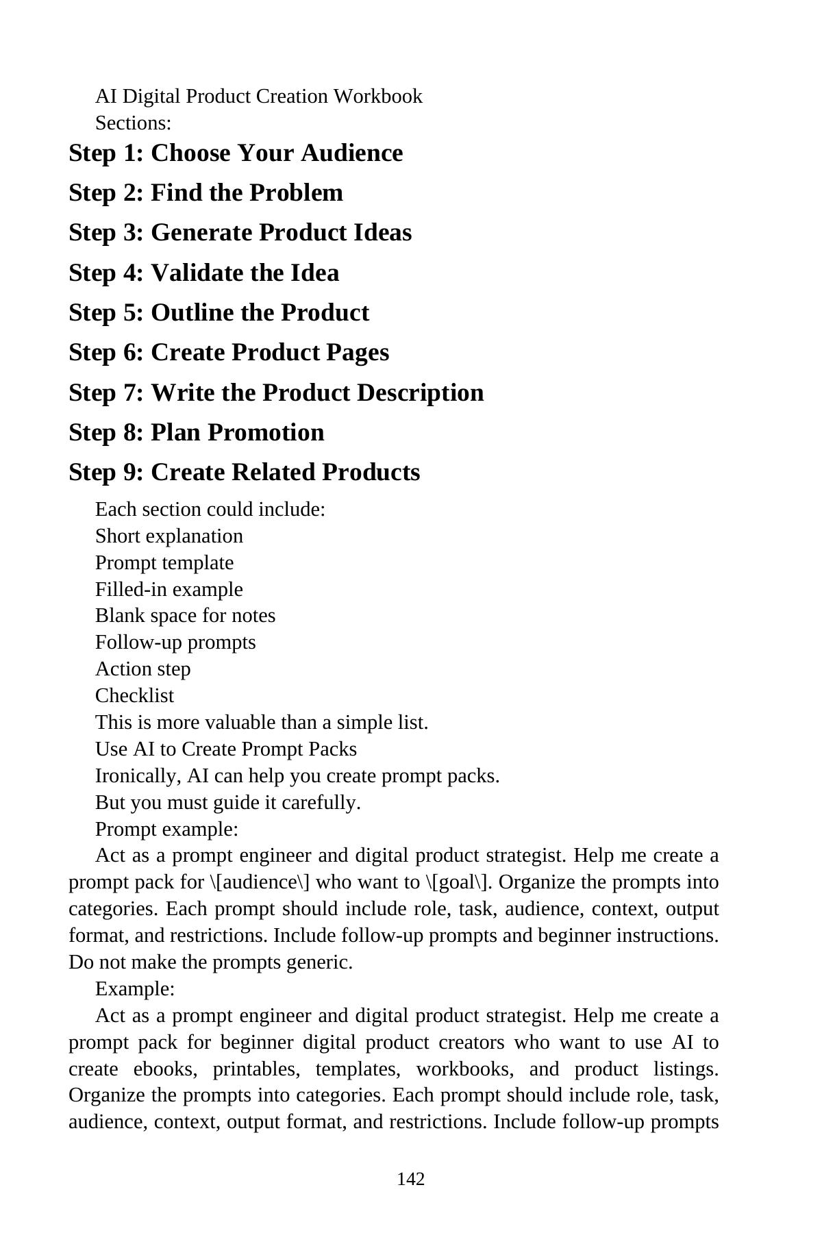 AI Digital Products for Beginners — interior spread: AI digital product workbook