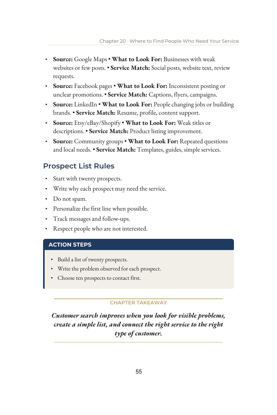 AI Side Hustles for Beginners — interior spread: Where to find prospects