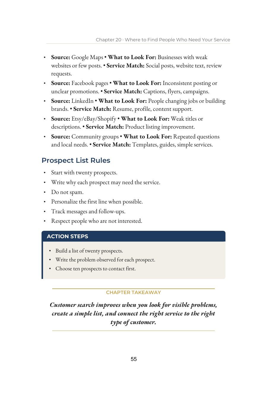 AI Side Hustles for Beginners — interior spread: Where to find prospects