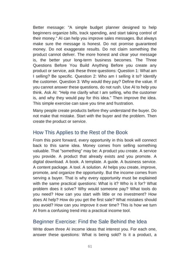 Beginner Exercise: Find the Sale Behind the Idea · Printed p. 61 · PDF page 61