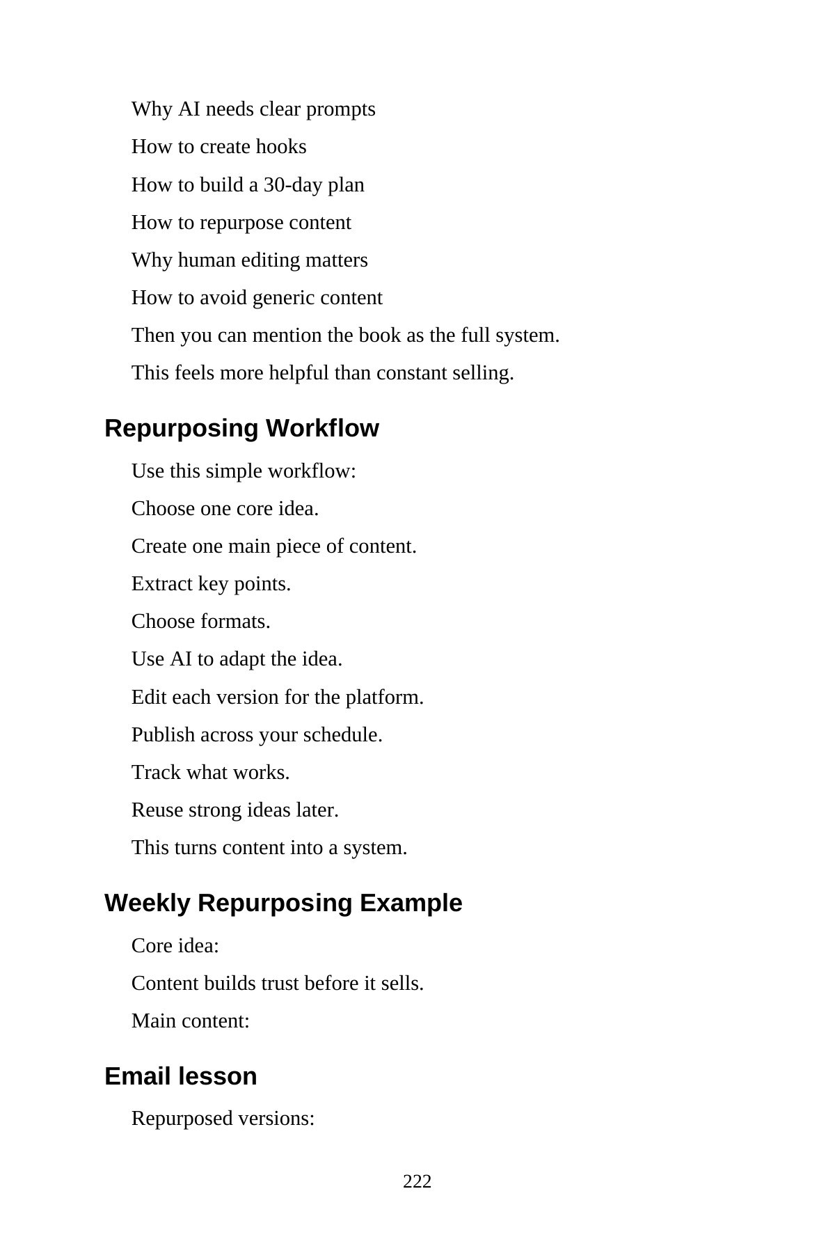 AI Content Creation for Beginners — interior spread: The repurposing workflow