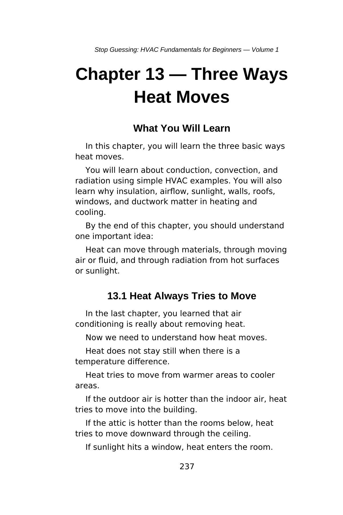 Stop Guessing: HVAC Fundamentals for Beginners — Volume 1 — interior spread: Chapter 13 — Three Ways Heat Moves