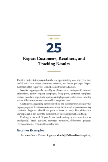 Chapter 25 · Repeat Customers, Retainers, and Tracking Results · p. 70