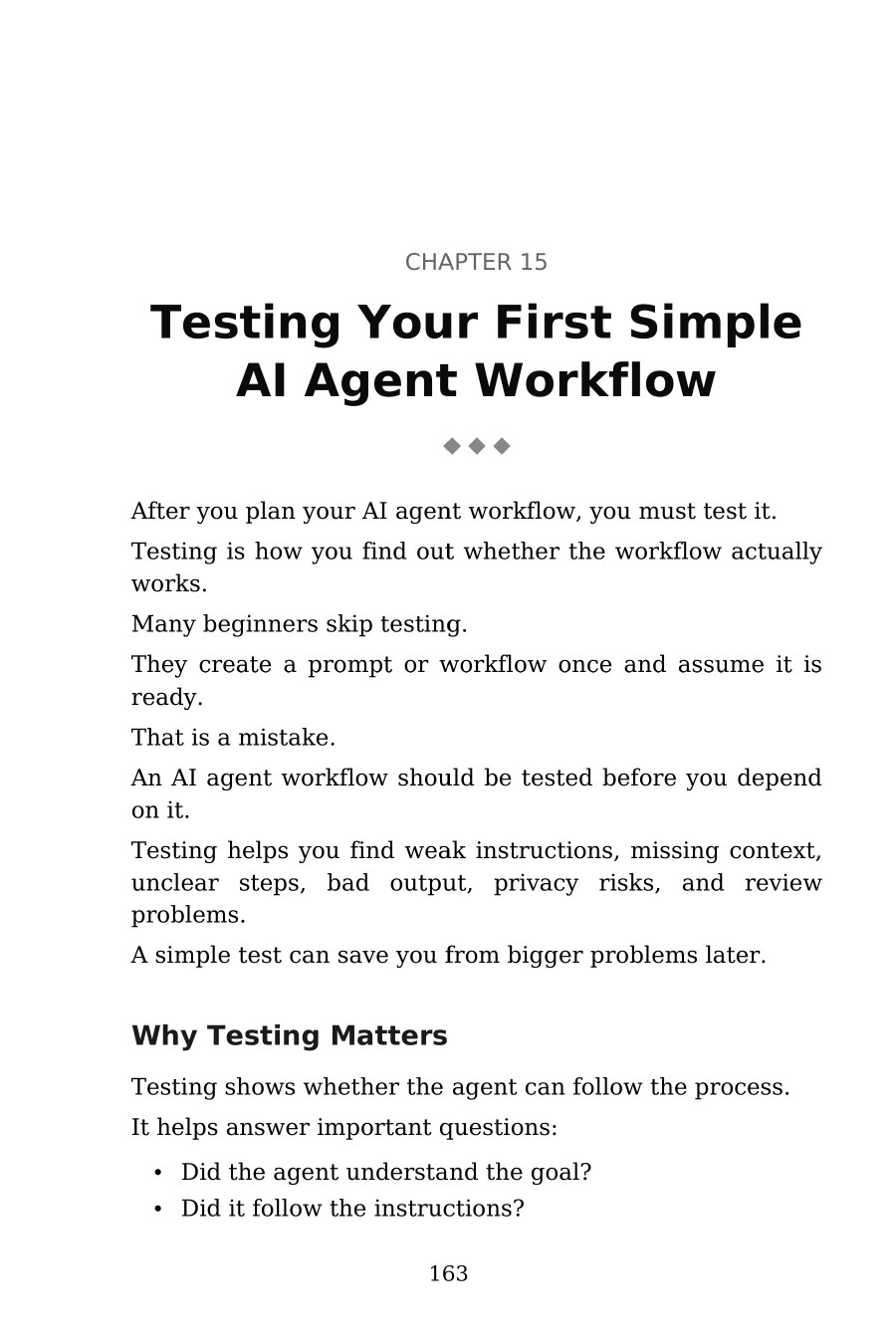 AI Agents for Beginners — interior spread: Testing your first workflow