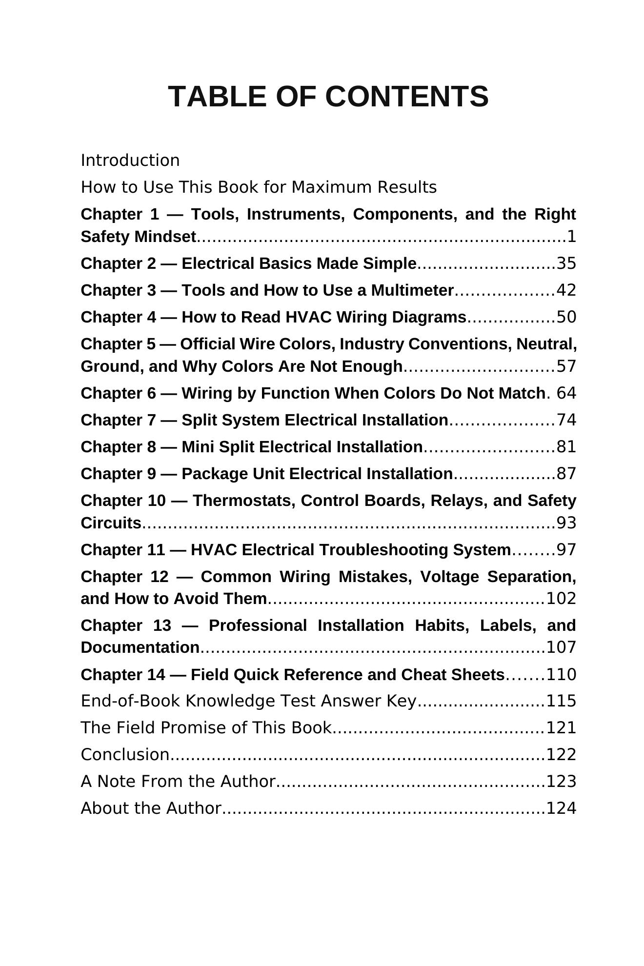 Stop Guessing: HVAC Electrical Wiring Made Easy — interior spread: Table of Contents
