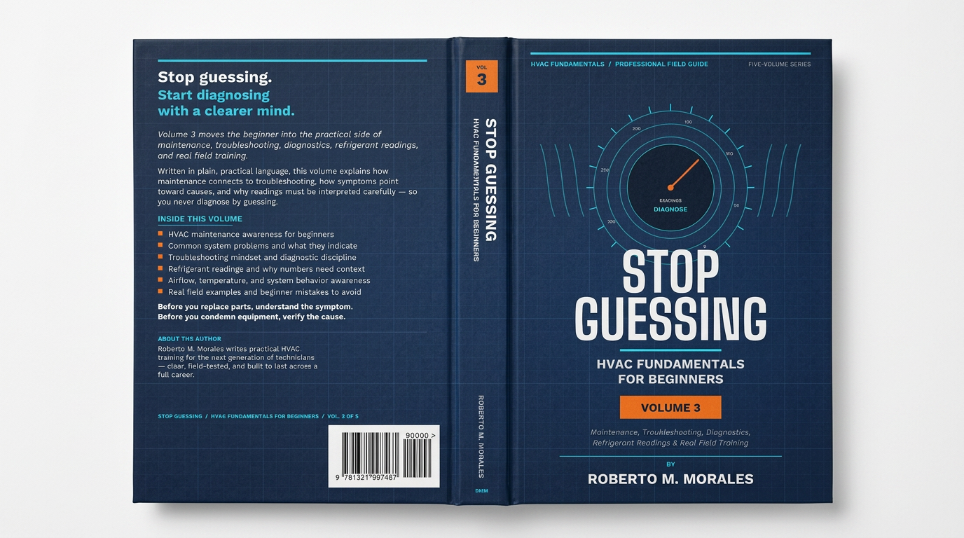 Printed edition of Stop Guessing: HVAC Fundamentals for Beginners — Volume 3 — full wrap — flat